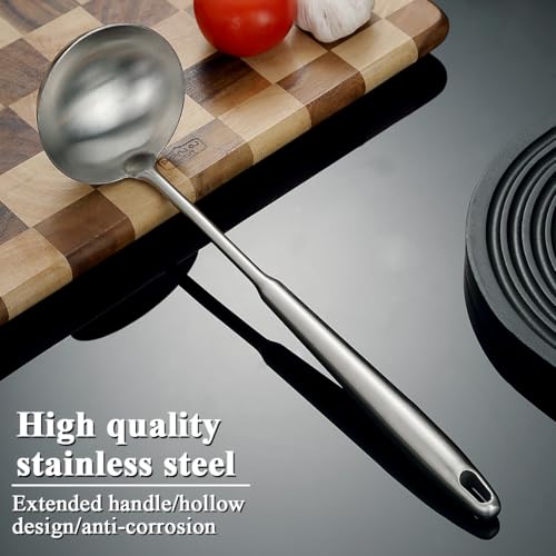 Stainless Steel Soup Ladle – Extra-Deep Large-Capacity Ladle with Long Hollow Handle, Dishwasher Safe, Easy to Clean – Ideal for Soup, Stew, Broth & Sauce