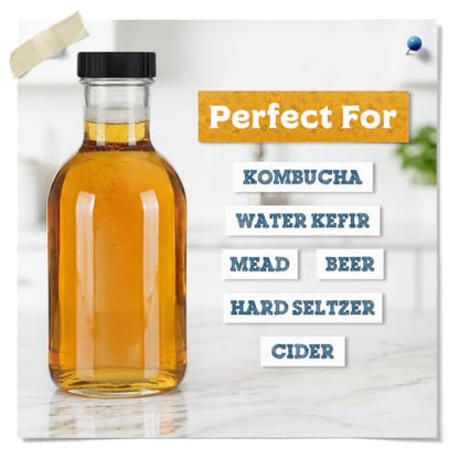 Fermentaholics 38mm Kombucha Airtight Re-usable Secondary Fermentation Lids – Poly Seal Screw Caps for 38mm Store-Bought Kombucha Bottles, Growlers, Homebrew, Mead, Cider, Water Kefir, Black (8)
