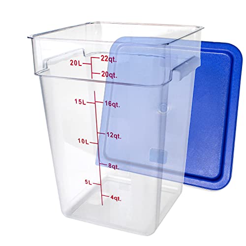 Tiger Chef 22 Quart Commercial Grade Clear Food Storage Square Polycarbonate Container With Blue Lid - style: 22 Quart