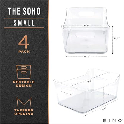 BINO | Plastic Organizer Bins, Small - 4 Pack | The SOHO Collection | Multi-Use Plastic Bin | Pantry & Freezer Organizer Bin | Storage Containers | Bins for Home & Kitchen Org - size: Small