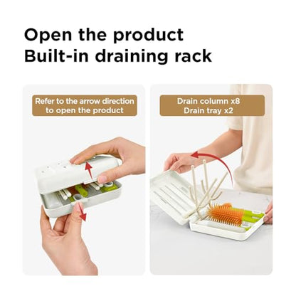 YOTIME Travel Bottle Brush, Travel Bottle Cleaner Kit with Foldable Bottle Drying Rack, for Visit Friends and Relations, Baby Travel Essentials, BPA Free, White - color: White