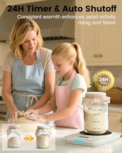 COANTO Sourdough Starter Warmer with 1°F Precision Thermostat - 24H Timer & Auto Shutoff, Compact Sourdough Warming Mat for Sourdough Starters, Yogurt, Pickles, Kombucha - Fits 16–40oz Jars