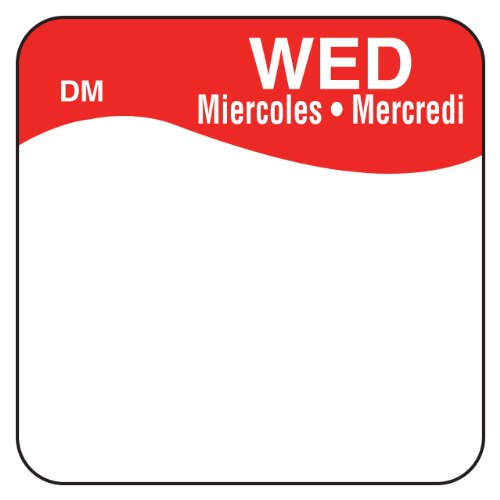 DayMark Day of The Week 1" x 1" Dissolvable Label, WED (Roll of 500)
