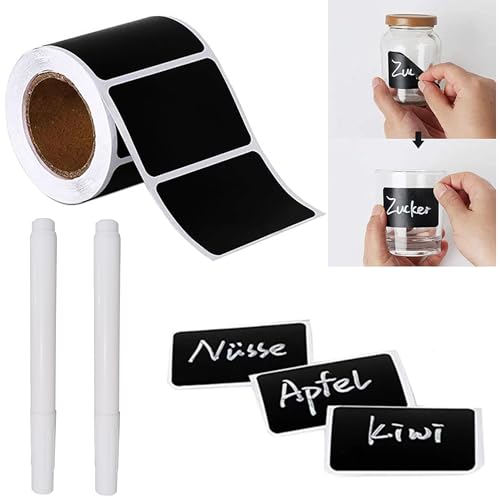 Chalkboard Labels 180 Pcs Waterproof Reusable Label for Food Containers Chalk Sticker Labels with 2 Liquid Chalk Markers for Mason Jars, Parties Decoration, Craft Rooms, Storage, Home, Kitchen - color: 180pcs With 2 Markers Black