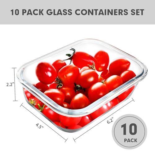VERONES 10 Pack 22 OZ Glass Meal Prep Containers, Airtight Glass Lunch Containers Set, Food Storage Containers with Lids,BPA Free, for Microwave, Oven, Freezer & Dishwasher Friendly,White - color: White