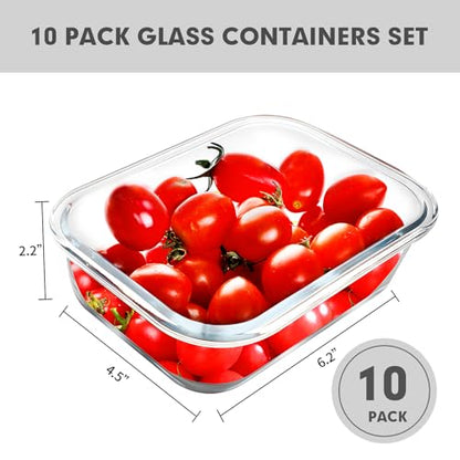 VERONES 10 Pack 22 OZ Glass Meal Prep Containers, Airtight Glass Lunch Containers Set, Food Storage Containers with Lids,BPA Free, for Microwave, Oven, Freezer & Dishwasher Friendly,White - color: White