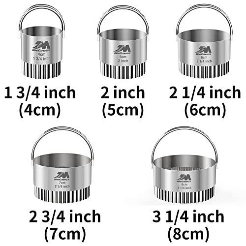 Fluted cookie cutter Set 1.75inch 2inch 2.25inch 2.75inch 3.25inch, Stainless Steel Round Biscuit Cutters with Handle, Wave Cookies Cutter with Fluted Edge, Baking Dough Tools, 5pcs GIFT - style: 5pcs Ripple with Handle(1.75-3.25in)