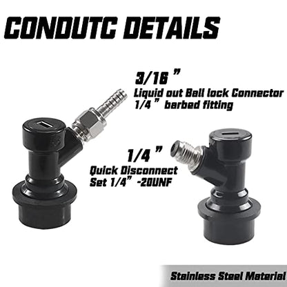 PERA Corny Keg Quick Disconnect Ball Lock Disconnect Set with Stainless Steel Swivel Nut for Home Brewing Beer Keg System (PACK OF 8)