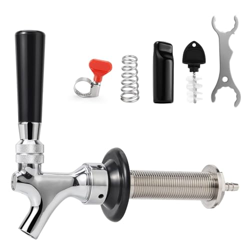4-1/8'' Draft Beer Faucet Shank, 1/4'' Beer Line Barb No Leak No Drip No Stick Stainless Core Kegerator Brew Tap Beer Shank Dispenser Self-Closing Spring Tap Brush Spanner Wrench Hose Clamp - size: 4-1/8"