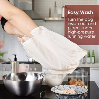 Nut Milk Bag, SANTOW Natural Cheesecloth Bag, 2 Pack 12"x12" 100% Unbleached Cotton Cloth Bag Drawstring Filter for Cheese, Yogurt, Juice, Wine, Cold Brew Coffee and Vegan Milk, Almond Milk Strainer