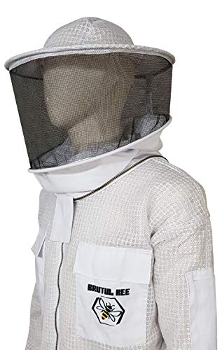 Brutul Bee 3 Layer Beekeeping Ultralight Ventilated Suit With Round Veil (WHITE, S) - color: White, size: Small