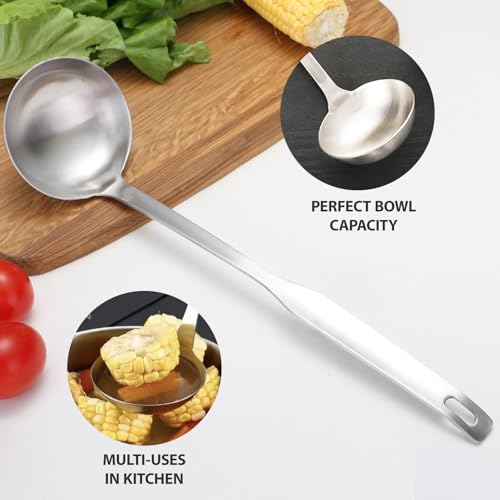 Professional Stainless Steel Soup Ladle, 11.8" Comfort Grid, Long Ergonomic Handle, Durable Kitchen Utensil for Cooking, Stirring, Serving Soups, Heavy-Duty Metal, Dishwasher Safe