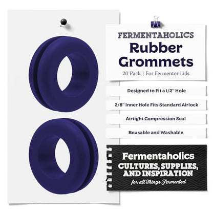 Fermentaholics Airlock Fermentation Replacement Grommets for Fermenter Lid – 20 Pack Grommet Fits 1/2 Inch Hole, For Standard 3/8 in Airlocks, Beer, Wine, Cider, Mead, Fermented Foods (Navy Blue) - color: Navy Blue