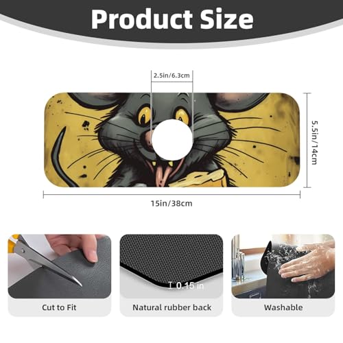 Faucet Mat For Kitchen Sink Super Absorben Diatomite Fast Drying Stone Faucet Suction Pad 15 X 5.5 Inch Non-Slip Washable Sink Mat Gadgets For Bathroom Kitchen Counter Rat Eats A Piece Of Cheese