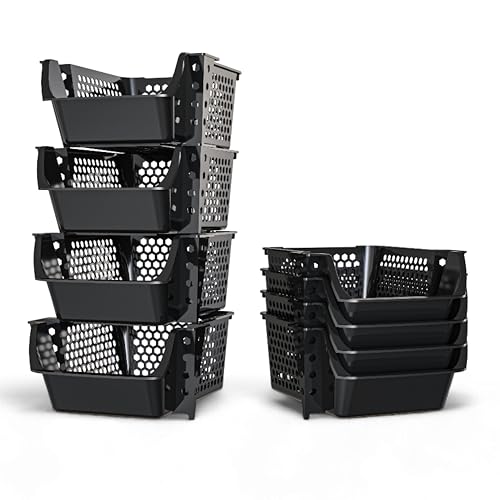 Skywin Stackable Storage Bins Open Front for Pantry Storage, 4 Pack - Black | Sturdy Plastic, Easy Stacking, Breathable & Open Front Design, Pantry Storage for Snacks, Toiletries, and Small Essentials - color: Black