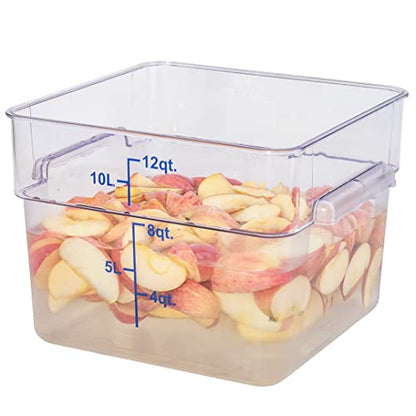 Restaurantware Met Lux 12 Quart Brine Buckets 10 Square Marinating Containers - With Volume Markers Built-In Handles Clear And Blue Plastic Dough Rising Buckets Freezer-Safe Lids Sold Separately - size: 12 Quarts, style: 10 Count