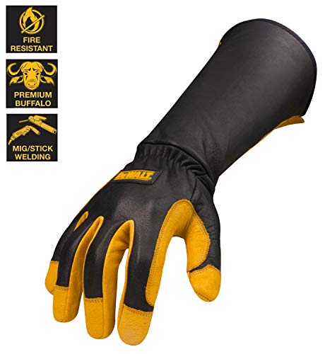 DEWALT Premium Leather Welding Gloves, Fire/Heat Resistant, Gauntlet-Style Cuff, Elastic Wrist - size: Medium (Pack of 1)