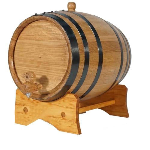 1 Gallon Oak Aging Barrel (5 Liter) with Stand, Bung and Spigot - Wooden Mini Whiskey Barrel - Charred Oak Barrels for Aging Whiskey, Bourbon, Cocktails, Rum, Tequila, Mead Wine - size: 5 Liter