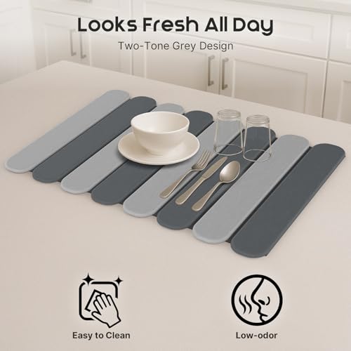 ArtyCozy Large Stone Dish Drying Mats with Non-Slip Rubber Back for Kitchen Counter, 24"×16", Space-Saving Foldable Quick Dry Absorbent Diatomaceous Earth Mat Dishes Bottles Cups Any Countertop
