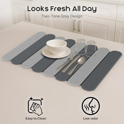 ArtyCozy Large Stone Dish Drying Mats with Non-Slip Rubber Back for Kitchen Counter, 24"×16", Space-Saving Foldable Quick Dry Absorbent Diatomaceous Earth Mat Dishes Bottles Cups Any Countertop