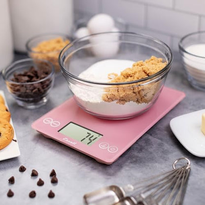 Escali Arti Glass Food Scale Digital Countertop Kitchen, Baking and Cooking Scale with Large Display, 15-Pound Capacity, 9" x 6.5" x .75", Classic Pink - color: Pink
