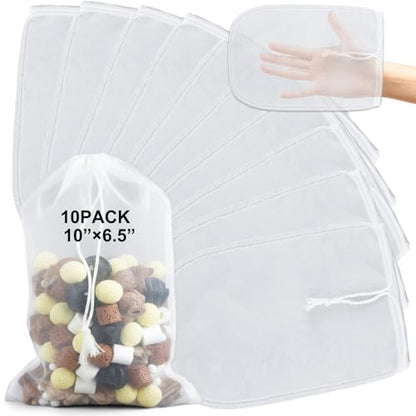 Threlaco 10 Pcs 6.5"x10" Large Aquarium Filter Media Bags, Compatible with Fluval 180 Micrometer Extra Fine Mesh Reusable Nylon Drawstring Bags for Fish Tank