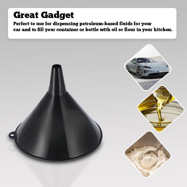 Bistras Jumbo 8" Extra Large Plastic Funnel for Automotive Use - Kitchen Funnels for Filling Bottles, Jars, Containers or Lab Use - Oil Funnel for Gas, Car Oil, Lubricants and Fluids (1)