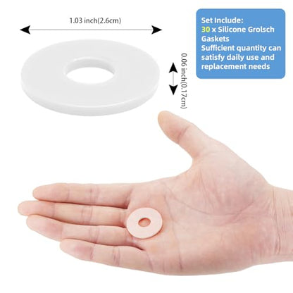 30Pcs Dopamine color Silicone Gaskets Washers Seals for Cap Swing Flip Top Bottle for Home Brew Beer Soda Bottle Sealing(flat,no cover) (White) - color: White