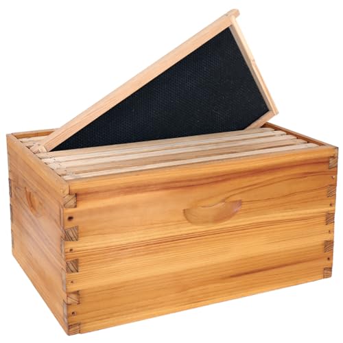 POLLIBEE 8 Frame Deep Brood Bee Hive Box Dipped in 100% Beeswax,Beehive Box for Bee Keeper, Include Beehive Frames and Wax Foundation(unassembled) - size: 8 Frame Deep Box