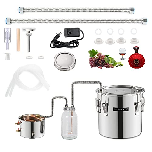 Shine Still Alcohol Distiller 5 Gallon with Stainless Steel Pot Glass Thumper Keg Copper Coil Thermometer Water Pump Home Brewing Kit for Wine Making Whisky Brandy Vodka - size: 5GAL/20L With Glass Thumper