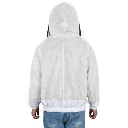 Beekeeping Jacket with Veil 3-Layer Ultra Ventilated 2 Veil Options (Fencing & Round) YKK Zippers Full Protection Suit Carrying Bag (BP-302-White)-4XL - color: White 2 Veils, size: 4XL