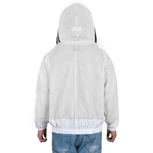 Beekeeping Jacket with Veil 3-Layer Ultra Ventilated 2 Veil Options (Fencing & Round) YKK Zippers Full Protection Suit Carrying Bag (BP-302-White)-5XL - color: White 2 Veils, size: 5XL