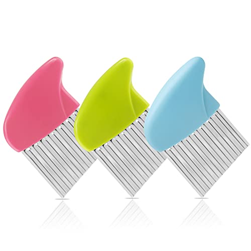 Luomorgo Stainless Steel Potato Crinkle Cutter Knife Set | 1 Fork Slicing Helper, 3 Carrot Wavy Knife, French Fry Slicer, Vegetable Wavy Chopper - color: Green & Pink & Blue & Orange