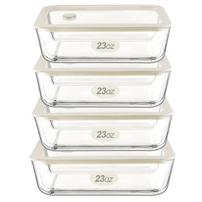 Urban Green Glass Food Container Set with Glass Lid, 4 Pack, Food Storage Containers Set, Airtight, LeakProof, 100% Plastic Free, Meal Prep Containers (White Color) - color: White Sand - 4P
