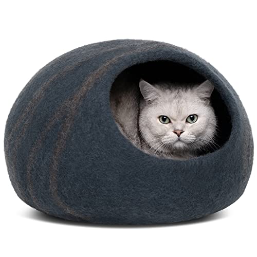 MEOWFIA Cat Cave – Premium Felt Cat Bed Enclosure for Indoor Cats, Handmade Merino Wool (Slate Gray, Medium) - color: Slate Gray, size: Medium