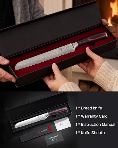 PAUDIN Bread Knife 8", Ultra Sharp Wave Edge - Forged Premium German HC Stainless Steel, Serrated Bread Knife for Homemade Bread and Sourdough Bread, Pakkawood Handle - style: 8 Inch Bread Knife