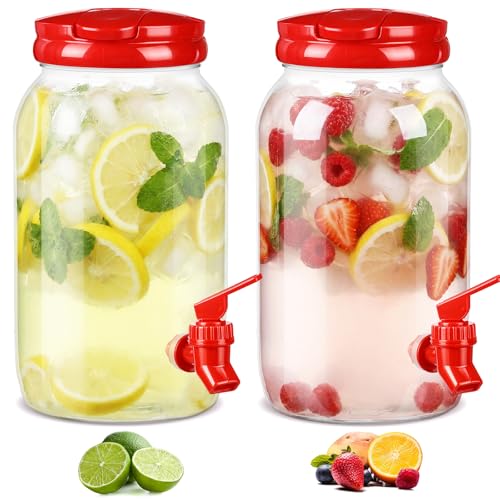 Havawish 2 Pcs 1 Gallon Plastic Beverage Dispenser with Spigot Clear Summer Kitchen Fridge Drink Dispenser for Parties Lemonade Juice Tea Beer Cold Water (Red,Cylinder) - color: Red, style: Cylinder