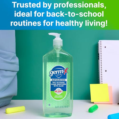 Germ-X Advanced Hand Sanitizer with Aloe and Vitamin E, 1 Liter, Less Drying Moisturizing Gel, No Rinse Formula, Pump Bottle - size: 33.8 Fl Oz (Pack of 1)