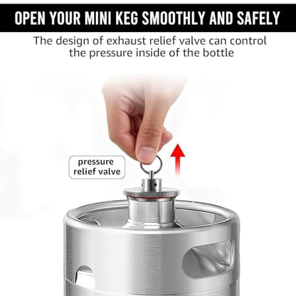 MRbrew Pressurized Mini Keg 128oz, 304 Stainlsee Steel Mini Kegerator with Exhaust Valve Designed Cap Portable Beer Growler for Homebrew And Craft Beer (Silver) - color: Silver