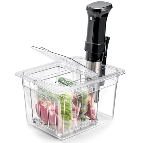 HOMENOTE Sous Vide Container 12 Quart with Universal Collapsible Hinged Lid,Complete Sous Vide Accessories Kit BPA Free,Compatible with Anova and Most Sous Vide Cookers（With Rack and Sleeve） - color: Container - with sous vide rack and sleeve