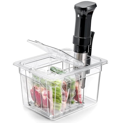 HOMENOTE Sous Vide Container 12 Quart with Universal Collapsible Hinged Lid,Complete Sous Vide Accessories Kit BPA Free,Compatible with Anova and Most Sous Vide Cookers（With Rack and Sleeve） - color: Container - with sous vide rack and sleeve
