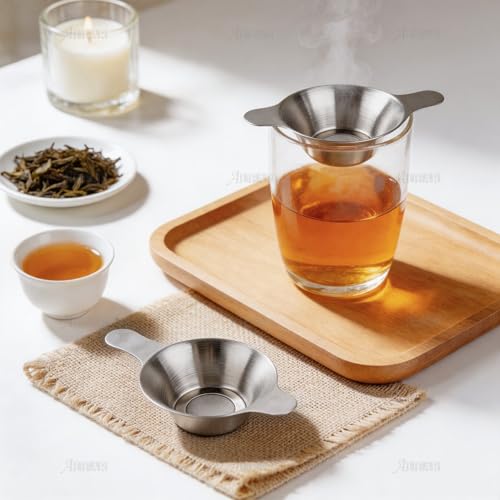 AUEAR, 2 Pack Different Size Stainless Steel Mini Strainer Fine Mesh Tea Funnel Coffee Filter with Double Handles - size: 2 Pack