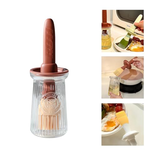 Oil Dispenser with Brush - Glass Olive Oil Dispenser for Kitchen, 3 IN 1 Oil Dispenser Bottle with Silicone Basting Brush for Cooking Vinegar Sauce BBQ Grill Frying (Brown) - color: Brown, style: 1 Pack