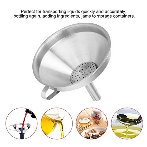 Stainless Steel Funnel with Built-in Strainer – Large Wide-Mouth Heavy-Duty Kitchen Funnel for Canning, Wine Making, Oil Transfer, and Liquid Pouring