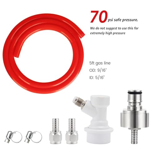 FERRODAY 5.1ft Ball Lock Gas Line Assembly W/SS Carbonation Cap 5/16 Red Long Tubing Gas Tubing Ball Lock Gas Disconnect Set Home Brewing Kit Ball Lock CO2 Gas Hose Assemble for Beer Home Brewing - size: 5ft Gas Line Assembly with Carbnation Cap