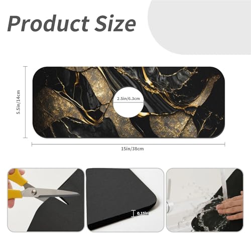 Kitchen Sink Splash Guard，Black and metallic gold marble Faucet Mat Sink Gadgets-Super Absorbent Fast Drying Mat Drip Catcher for Kitchen, Bathroom,Sink Mat, Dish Drying Mat, Bathroom(15" X 5.5" ) - color: Black and metallic gold marble