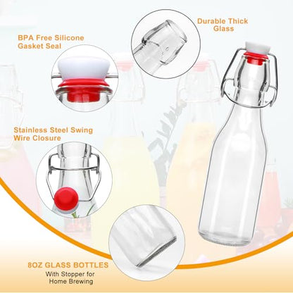8oz Swing Top Glass Bottles - 12 Pack Flip Top Glass Bottle with Airtight Lid for Home Brewing, Fermentation, Beer, Vanilla Extract, Limoncelle, Kombucha, Kefir, Soda, Bonus Gaskets and Pourers - size: 8oz-12pack