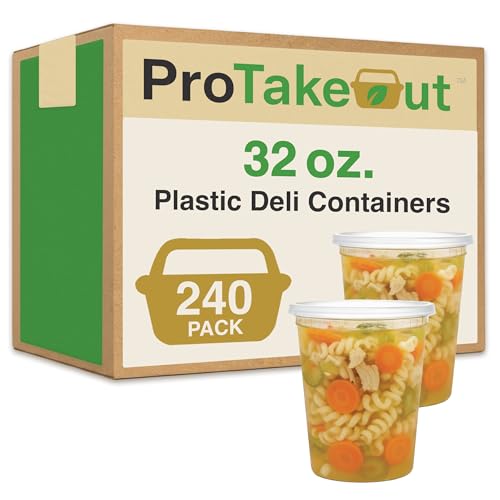 32oz [240 set] Heavy Duty Plastic Deli Container | BPA-Free Food Storage with Airtight Leak‑Proof Lids | Microwave, Freezer & Dishwasher Safe – Stackable, Bulk Reusable Soup & Meal Prep Tub