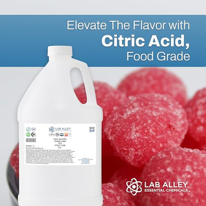 Lab Alley Citric Acid 50% Solution, FCC/Food Grade, Kosher Certified, Great for Cooking and Cleaning - 2 Gallons - size: 2 Gallons