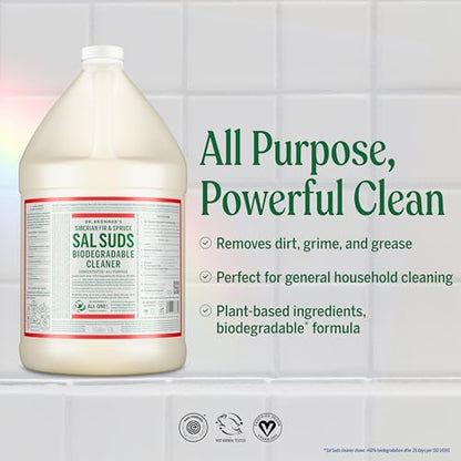 Dr. Bronner's Sal Suds Biodegradable Cleaner (Fir & Spruce, 1 Gallon) – All-Purpose Pine Mop Soap & Detergent for Floors, Multi-Purpose Household Formula, Dish Degreaser & Laundry Use - size: 128 Fl Oz (Pack of 1)
